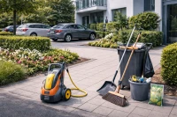 Außenanlagen sauber halten: Tipps für Gehwege, Parkplätze und Grünflächen